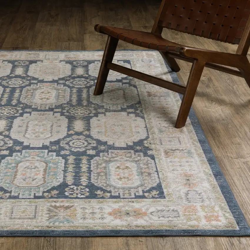 Navy Blue And Ivory Oriental Area Rug Photo 6