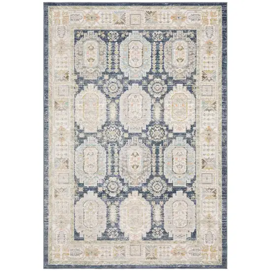 Navy Blue And Ivory Oriental Area Rug Photo 2