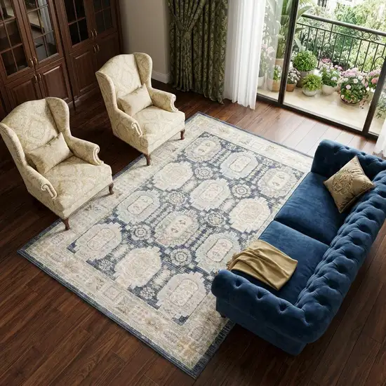 Navy Blue And Ivory Oriental Area Rug Photo 1