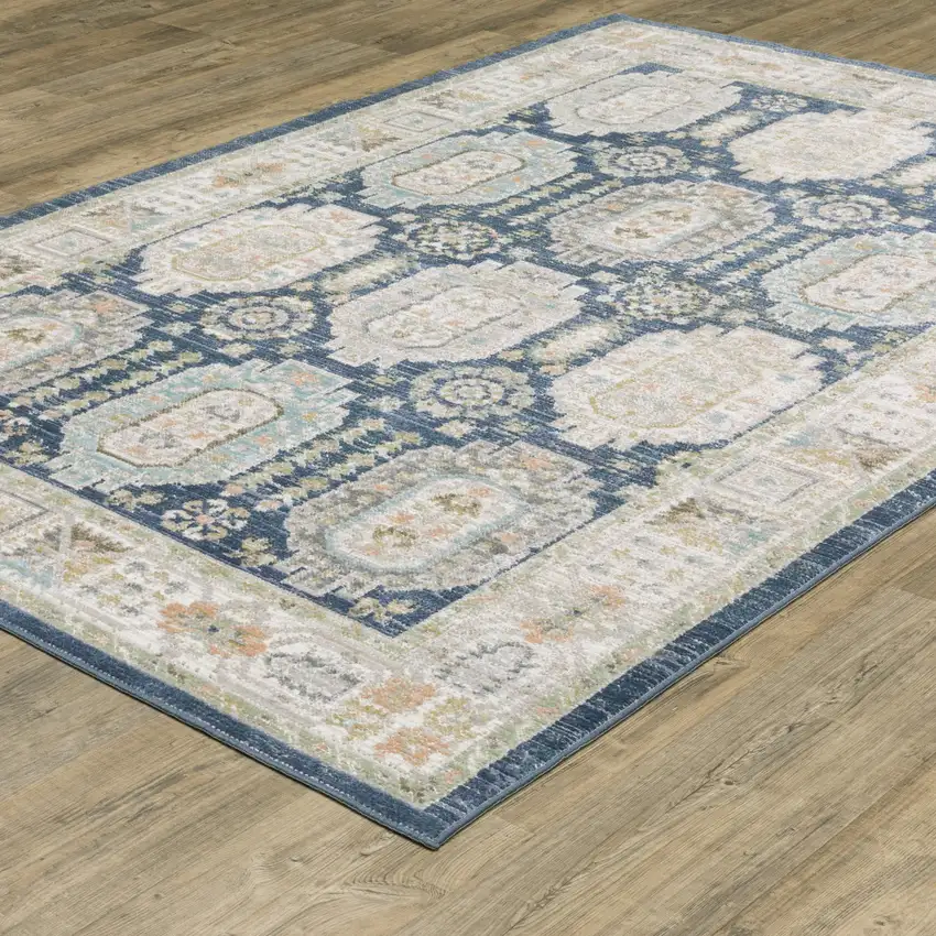 Navy Blue And Ivory Oriental Area Rug Photo 7