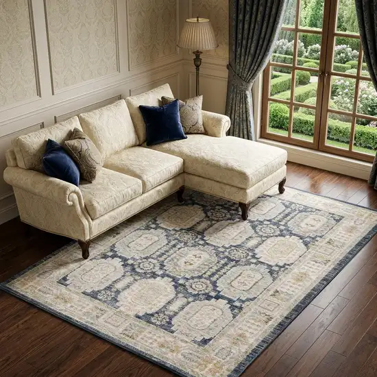 Navy Blue And Ivory Oriental Area Rug Photo 1