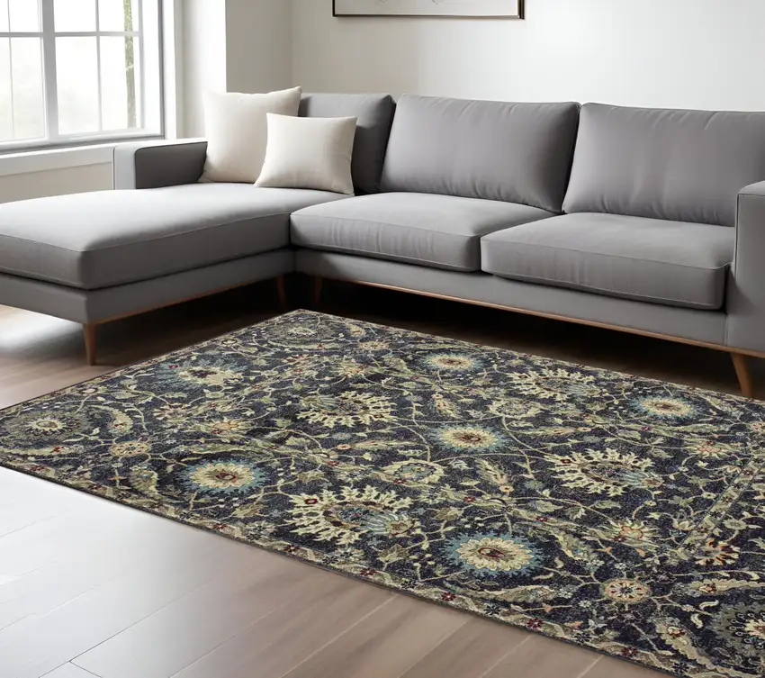 Navy Blue And Ivory Oriental Area Rug Photo 1