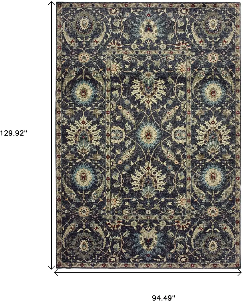 Navy Blue And Ivory Oriental Area Rug Photo 3