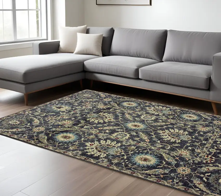 Navy Blue And Ivory Oriental Area Rug Photo 1