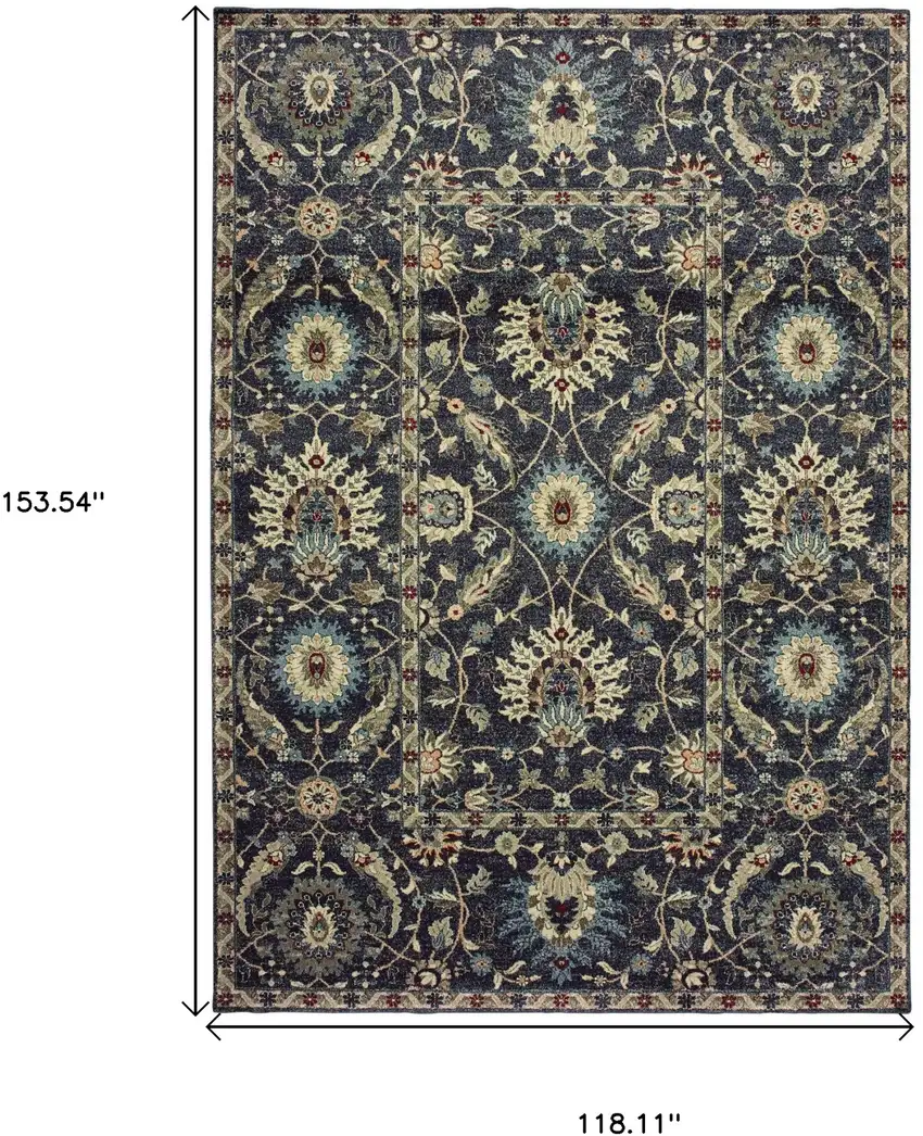 Navy Blue And Ivory Oriental Area Rug Photo 3
