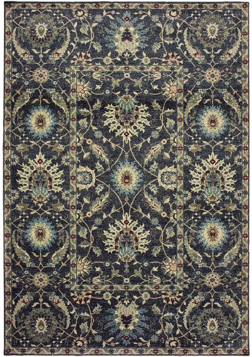 Navy Blue And Ivory Oriental Area Rug Photo 2