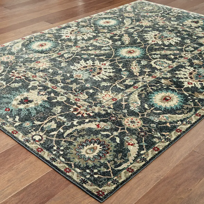 Navy Blue And Ivory Oriental Area Rug Photo 7