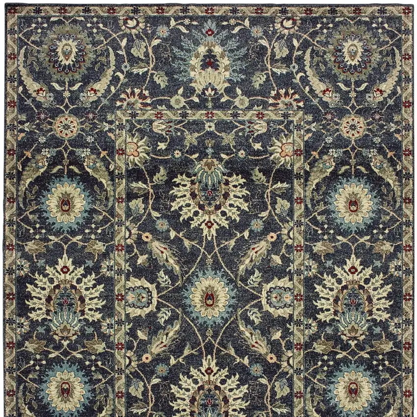 Navy Blue And Ivory Oriental Area Rug Photo 4
