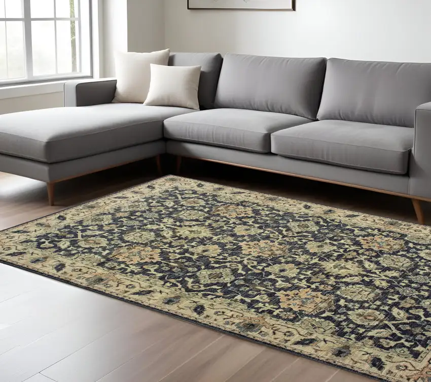 Navy Blue And Ivory Oriental Area Rug Photo 1