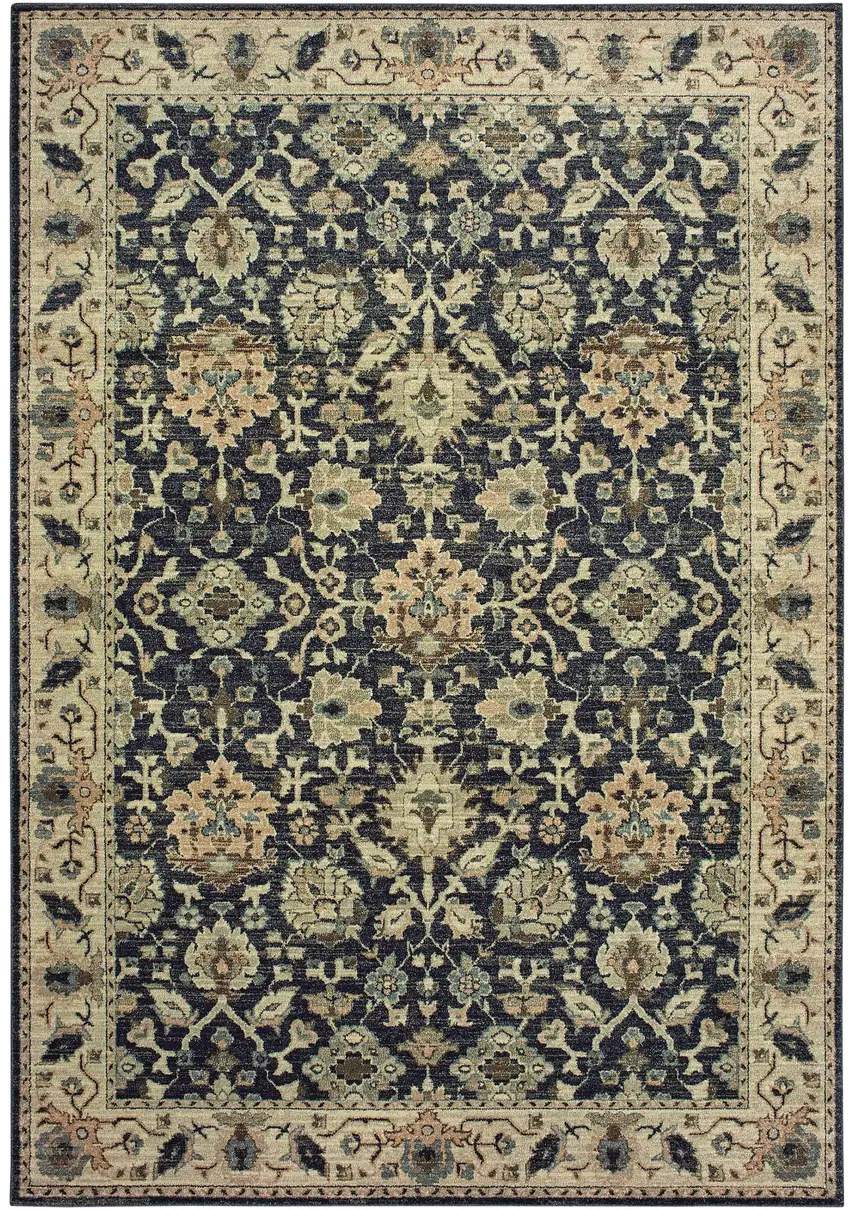 Navy Blue And Ivory Oriental Area Rug Photo 2