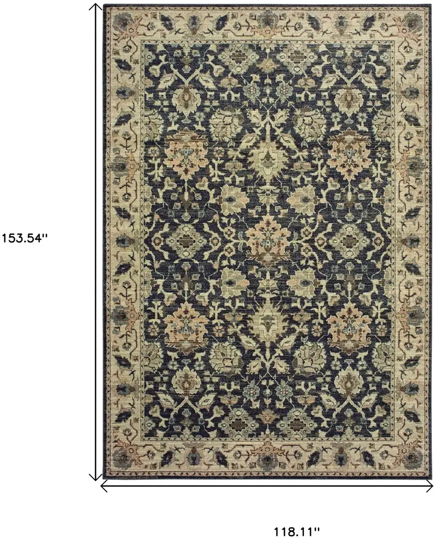Navy Blue And Ivory Oriental Area Rug Photo 3