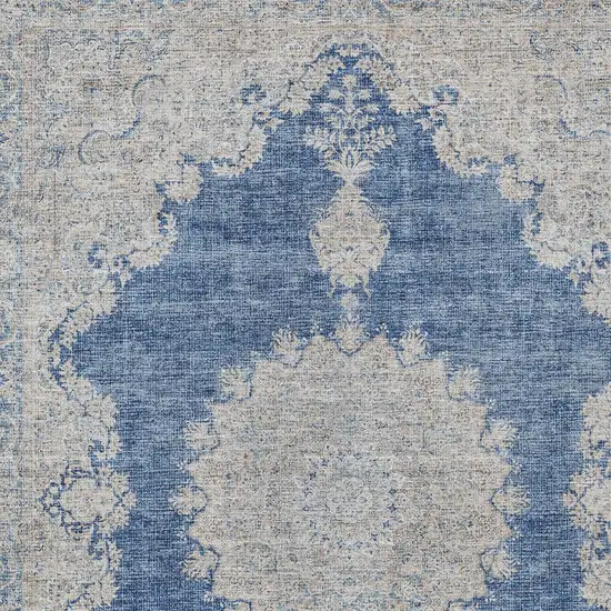 Navy Blue And Ivory Oriental Washable Indoor Outdoor Area Rug Photo 5