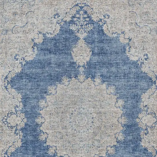 Navy Blue And Ivory Oriental Washable Indoor Outdoor Area Rug Photo 5