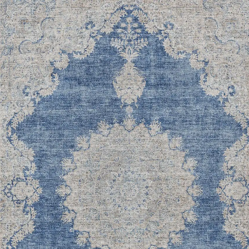 Navy Blue And Ivory Oriental Washable Indoor Outdoor Area Rug Photo 5
