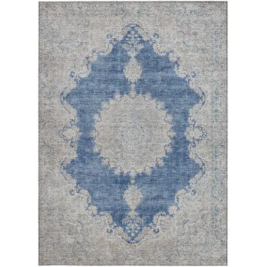 Navy Blue And Ivory Oriental Washable Indoor Outdoor Area Rug Photo 6