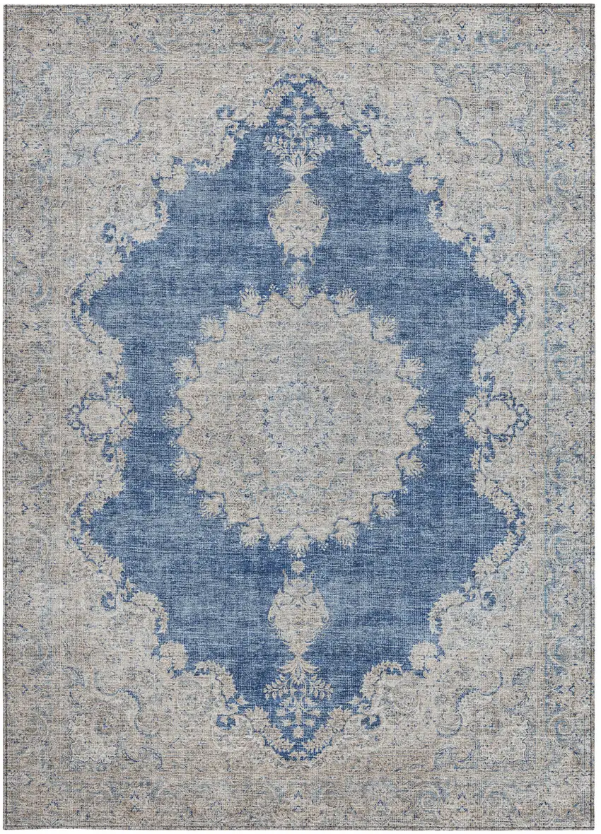 Navy Blue And Ivory Oriental Washable Indoor Outdoor Area Rug Photo 6
