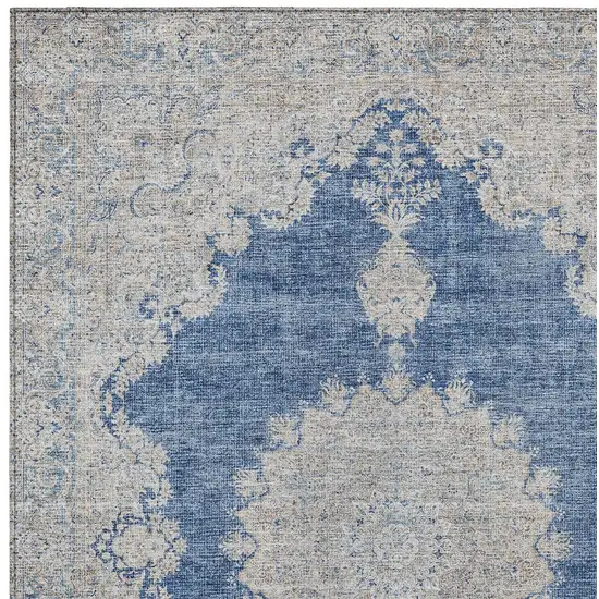 Navy Blue And Ivory Oriental Washable Indoor Outdoor Area Rug Photo 5