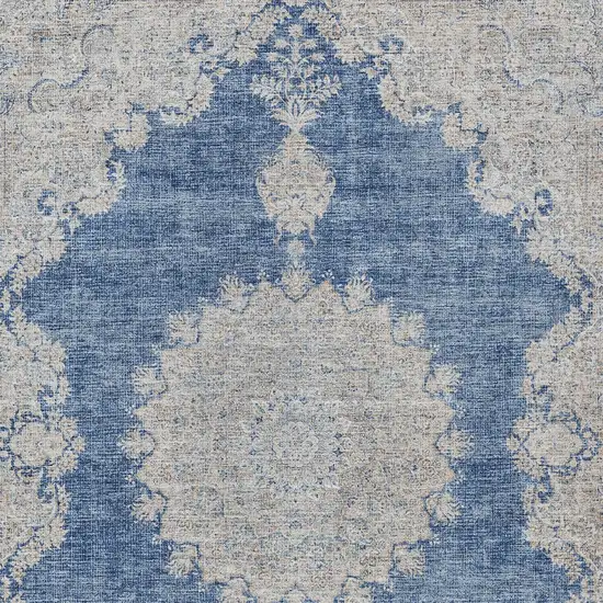 Navy Blue And Ivory Oriental Washable Indoor Outdoor Area Rug Photo 5