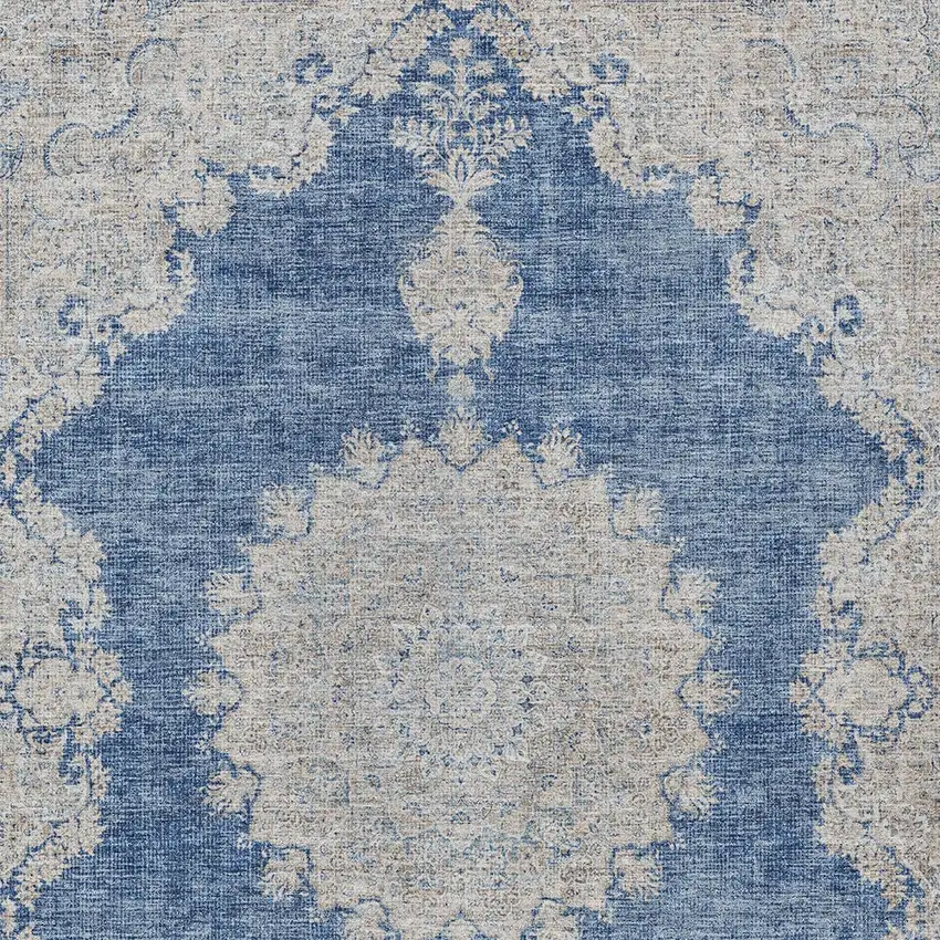 Navy Blue And Ivory Oriental Washable Indoor Outdoor Area Rug Photo 5