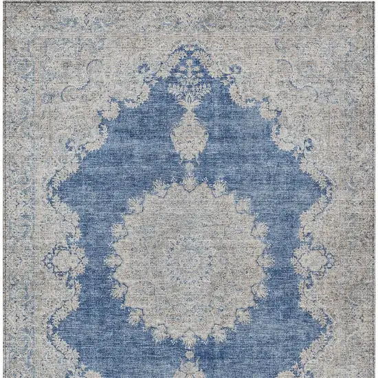 Navy Blue And Ivory Oriental Washable Indoor Outdoor Area Rug Photo 5