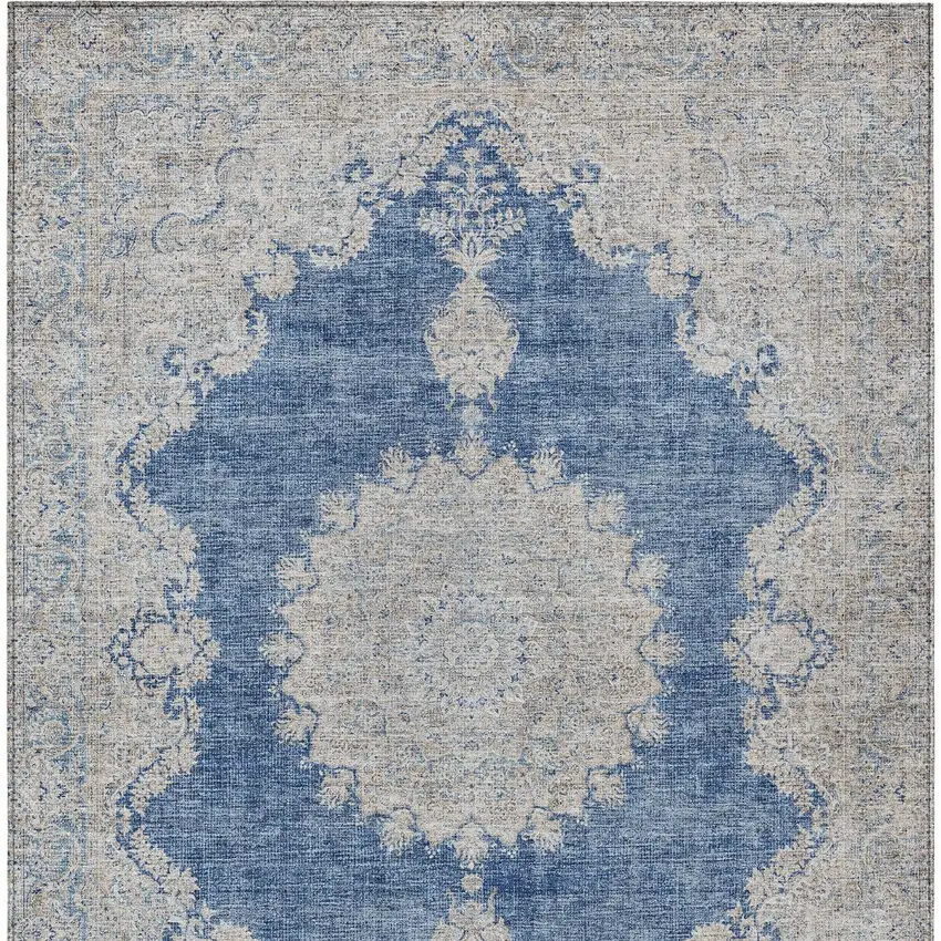Navy Blue And Ivory Oriental Washable Indoor Outdoor Area Rug Photo 5