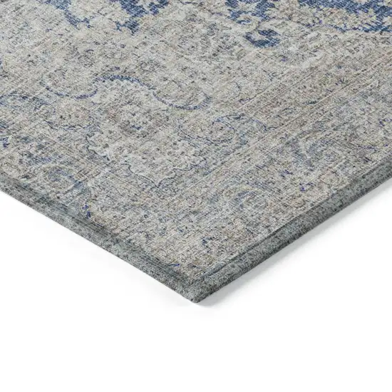 Navy Blue And Ivory Oriental Washable Indoor Outdoor Area Rug Photo 4