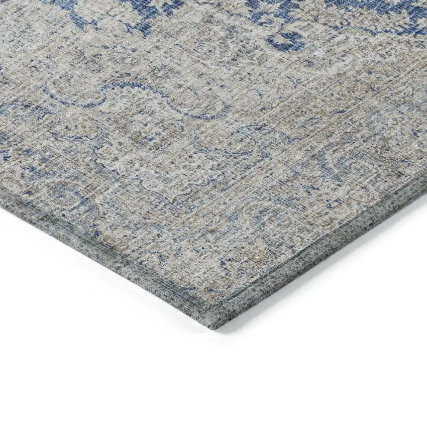 Navy Blue And Ivory Oriental Washable Indoor Outdoor Area Rug Photo 4
