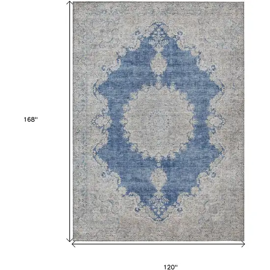 Navy Blue And Ivory Oriental Washable Indoor Outdoor Area Rug Photo 3