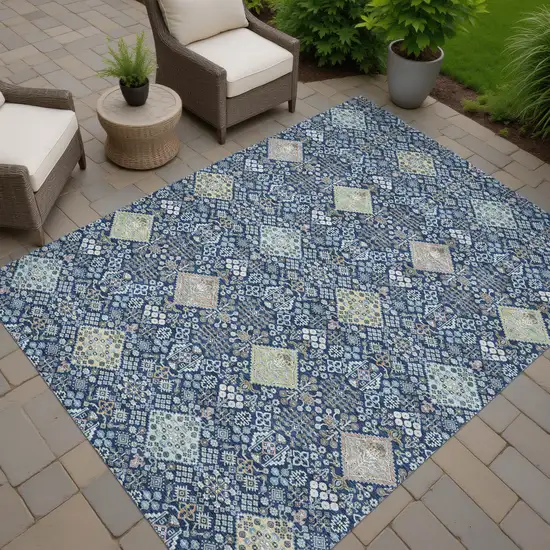 Navy Blue And Ivory Oriental Washable Indoor Outdoor Area Rug Photo 7