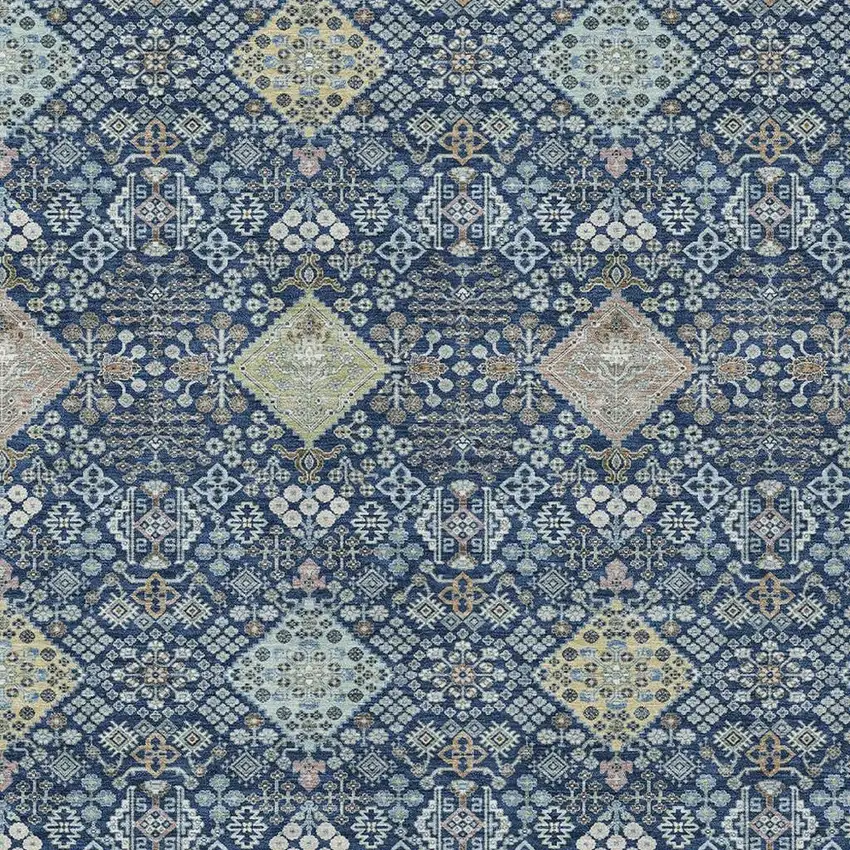 Navy Blue And Ivory Oriental Washable Indoor Outdoor Area Rug Photo 2