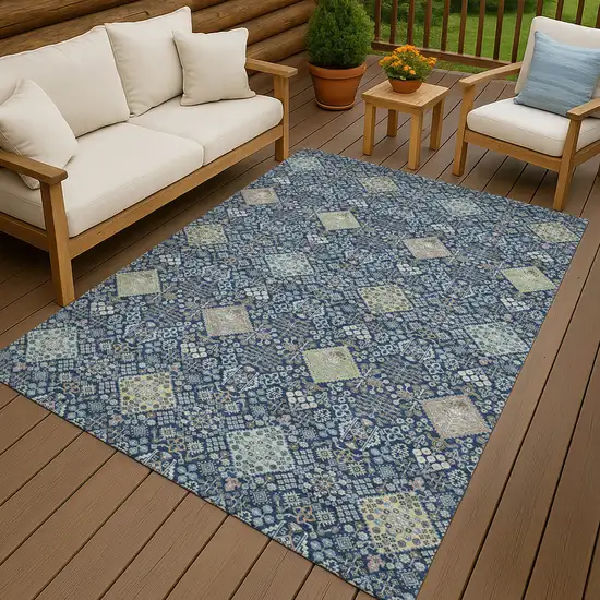 Navy Blue And Ivory Oriental Washable Indoor Outdoor Area Rug Photo 4