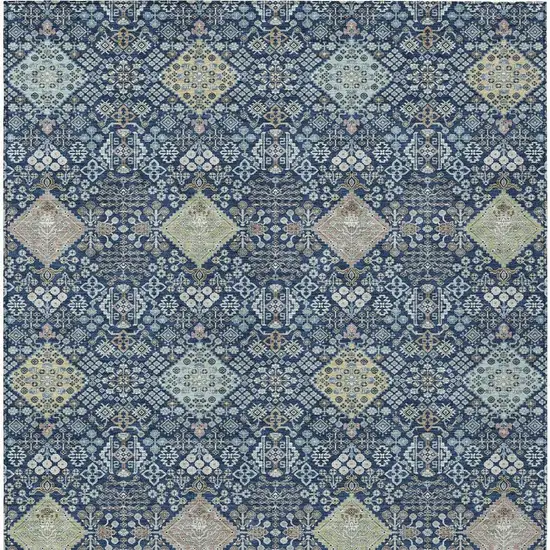 Navy Blue And Ivory Oriental Washable Indoor Outdoor Area Rug Photo 3