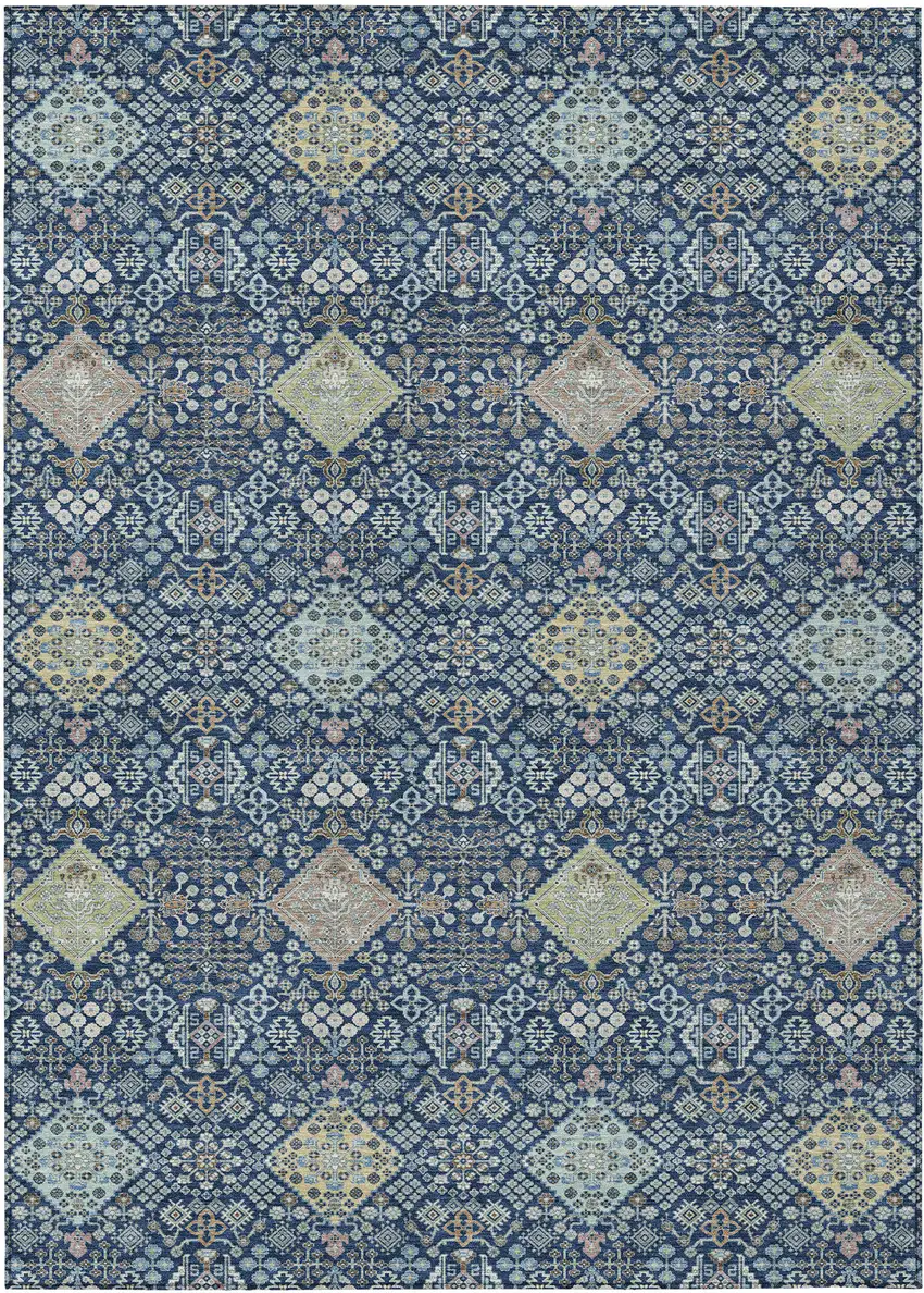 Navy Blue And Ivory Oriental Washable Indoor Outdoor Area Rug Photo 1