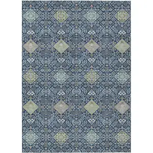 Photo of Navy Blue And Ivory Oriental Washable Indoor Outdoor Area Rug