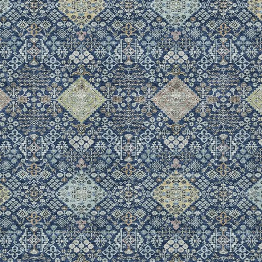 Navy Blue And Ivory Oriental Washable Indoor Outdoor Area Rug Photo 2