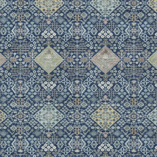 Navy Blue And Ivory Oriental Washable Indoor Outdoor Area Rug Photo 2