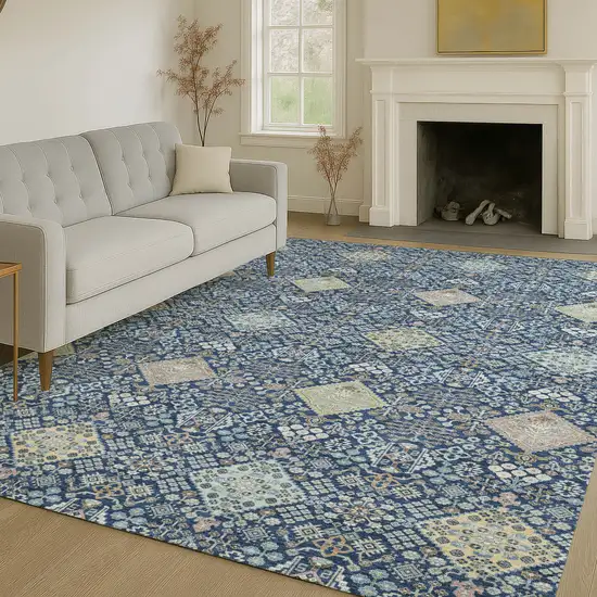 Navy Blue And Ivory Oriental Washable Indoor Outdoor Area Rug Photo 6