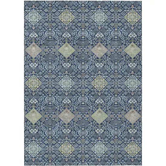 Navy Blue And Ivory Oriental Washable Indoor Outdoor Area Rug Photo 1