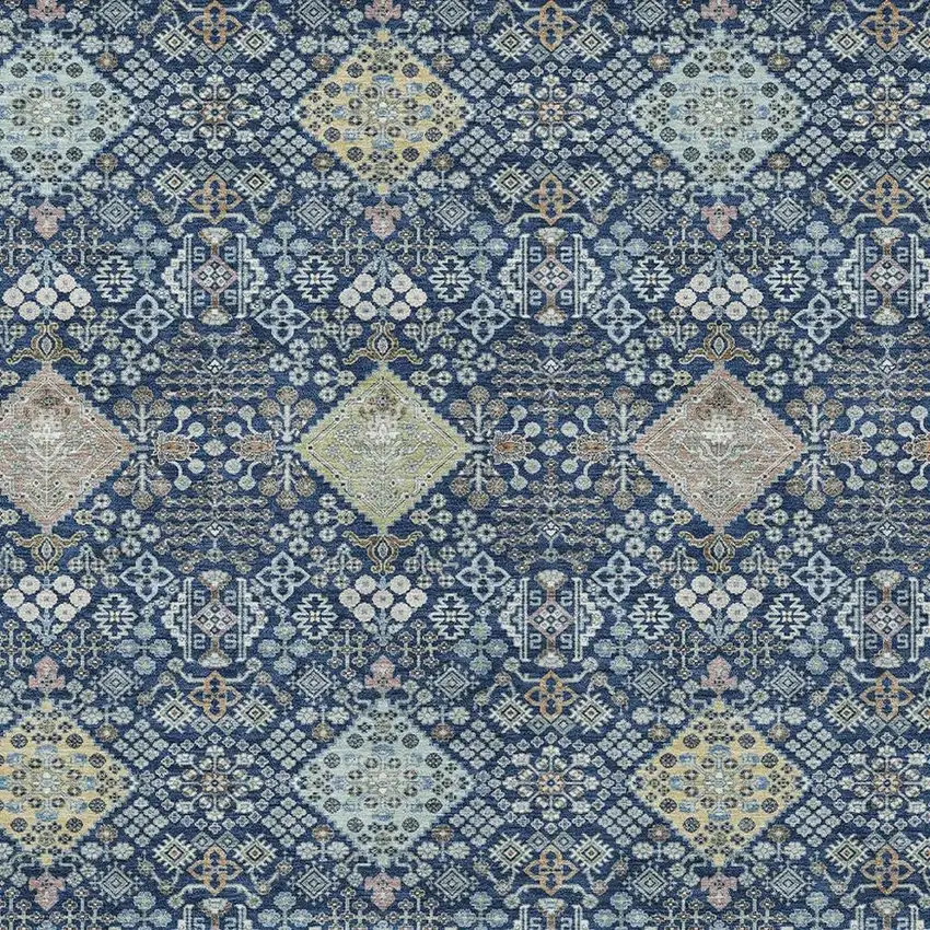 Navy Blue And Ivory Oriental Washable Indoor Outdoor Area Rug Photo 2