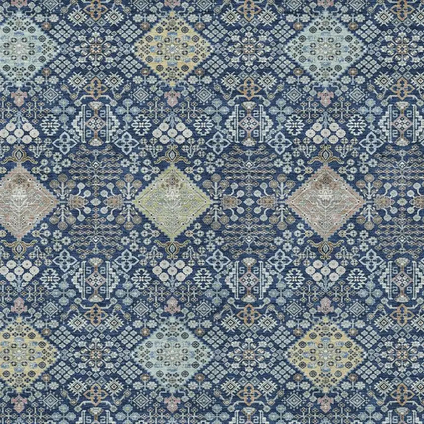 Navy Blue And Ivory Oriental Washable Indoor Outdoor Area Rug Photo 2
