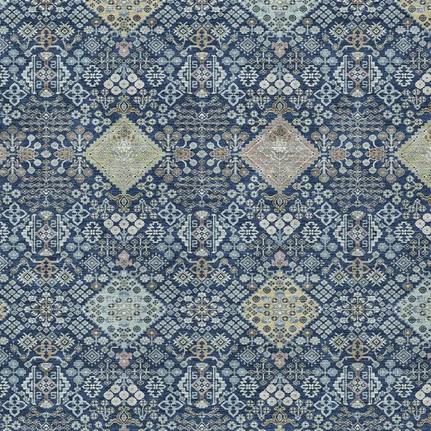 Navy Blue And Ivory Oriental Washable Indoor Outdoor Area Rug Photo 2