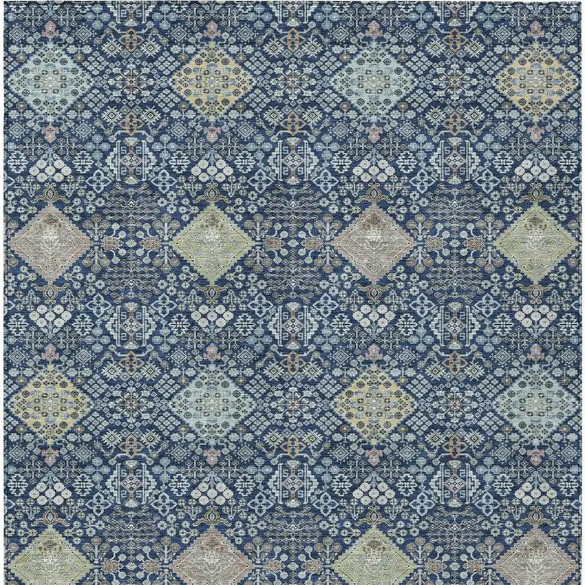 Navy Blue And Ivory Oriental Washable Indoor Outdoor Area Rug Photo 3