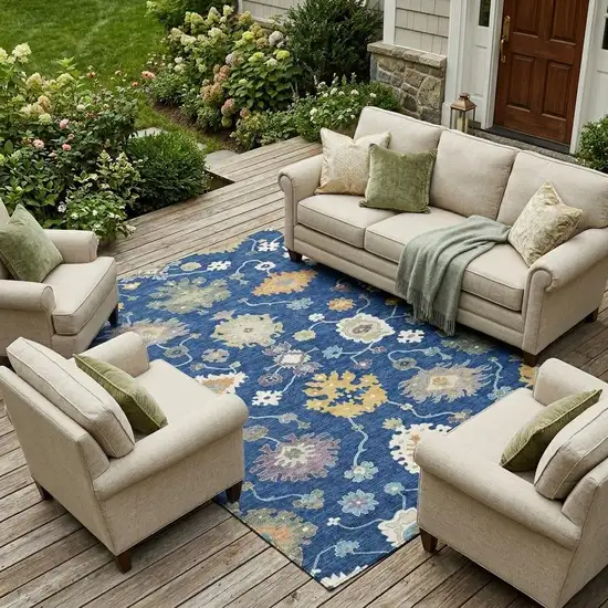 Navy Blue And Ivory Oriental Washable Indoor Outdoor Area Rug Photo 1