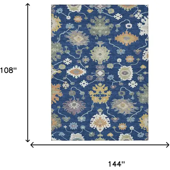 Navy Blue And Ivory Oriental Washable Indoor Outdoor Area Rug Photo 7