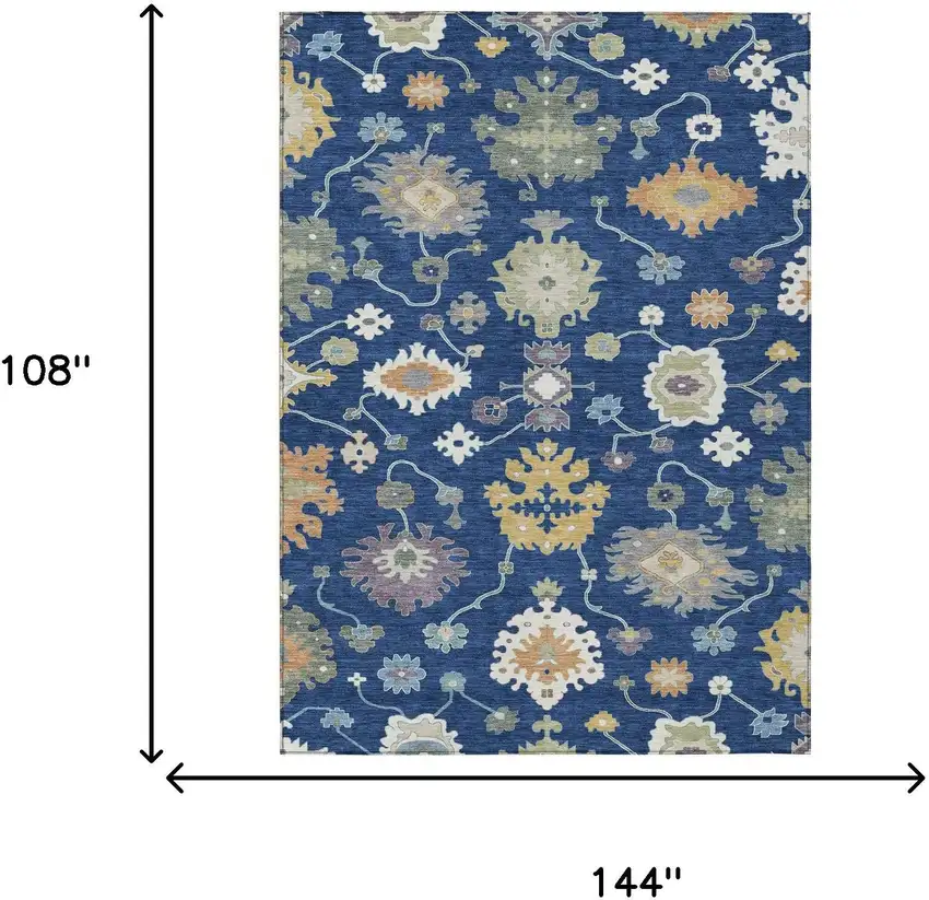 Navy Blue And Ivory Oriental Washable Indoor Outdoor Area Rug Photo 7