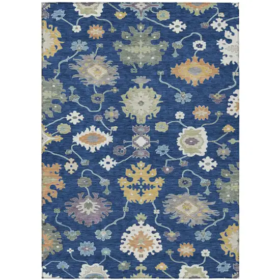 Navy Blue And Ivory Oriental Washable Indoor Outdoor Area Rug Photo 2