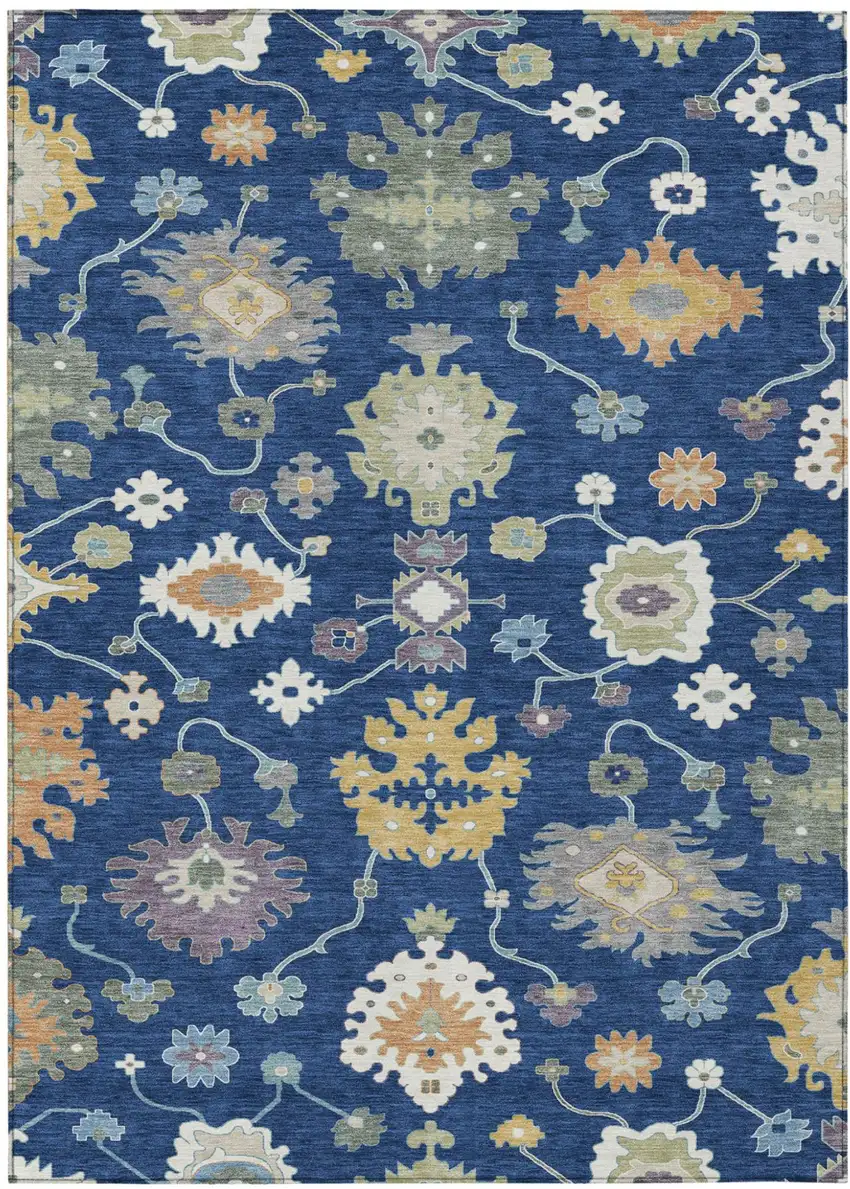 Navy Blue And Ivory Oriental Washable Indoor Outdoor Area Rug Photo 2
