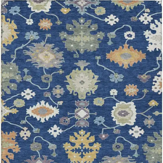 Navy Blue And Ivory Oriental Washable Indoor Outdoor Area Rug Photo 4