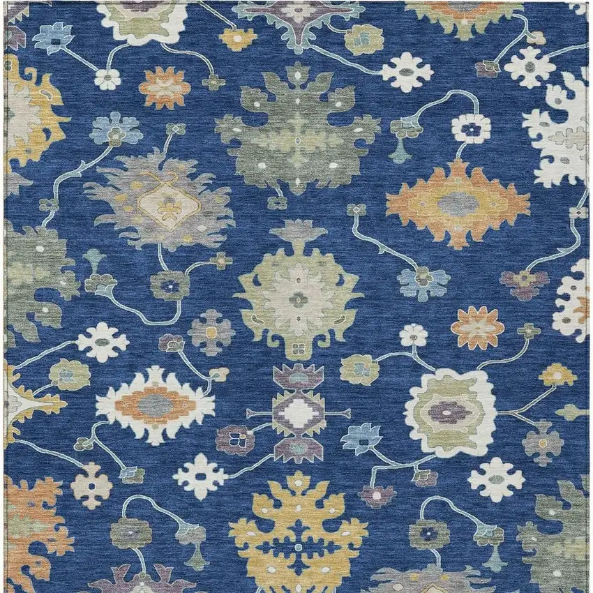Navy Blue And Ivory Oriental Washable Indoor Outdoor Area Rug Photo 4