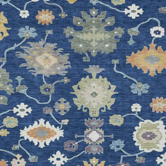 Navy Blue And Ivory Oriental Washable Indoor Outdoor Area Rug Photo 3